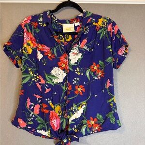 Anthropologie Blue Floral Button-Down Shirt